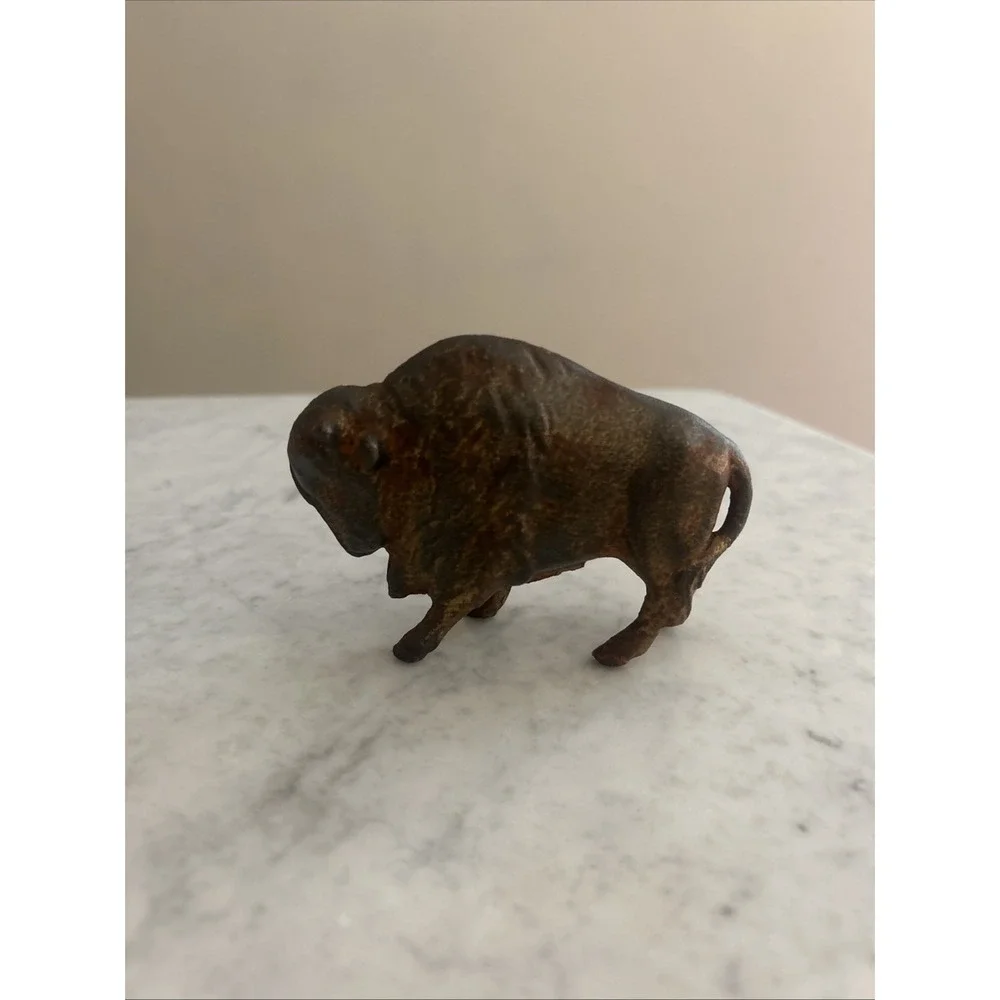 Vintage Cast Iron Buffalo Bison Coin Still Bank 3 1/2